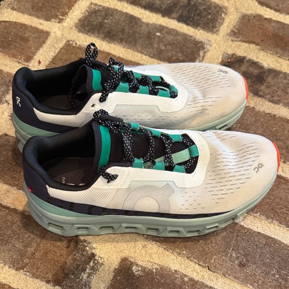 On CloudMonster Women’s size 8.5 Running Shoes in White, Mint, Navy, and Orange - Picture 3 of 8